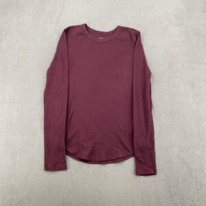 GAP Womens Burgundy Maroon Waffle Knit Crewneck Thermal Top Long Sleeve XS